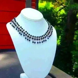 Avon NRT brulee necklace Gold-toned Crystal black bead fringe collar necklace